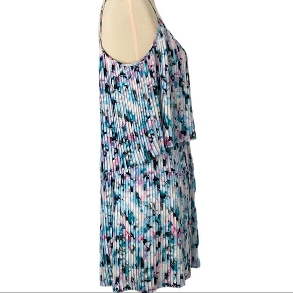 Parker Jasmine Blue Floral Print Jett Accordion Tiered Mini Cocktail Dress M - Picture 13 of 14